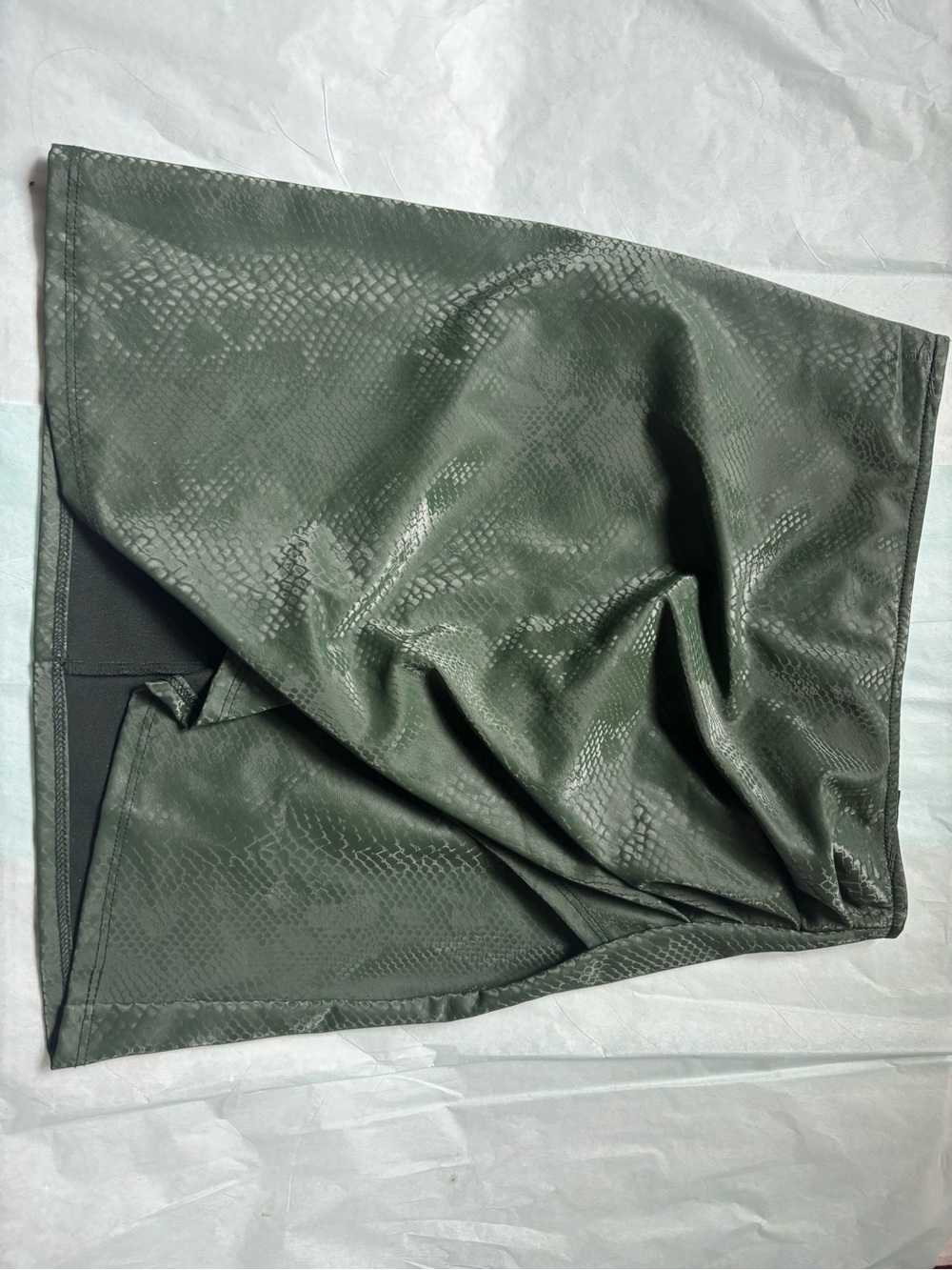 Dark Green Snake-Embossed Faux Leather Skirt